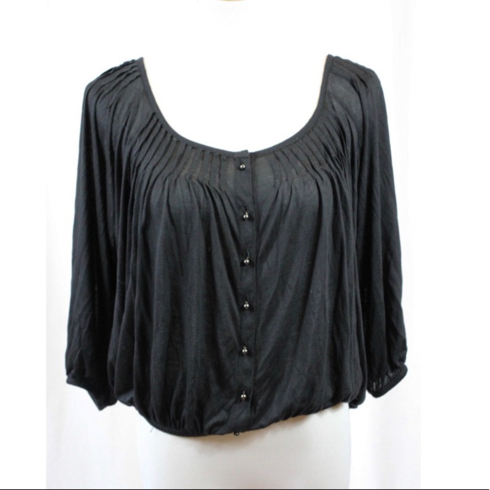 Soft by Joie Black Sheer Boho Peasant Blouse XS